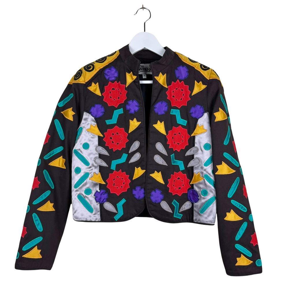 Vintage 80s Women's Girasol Colorful Jacket Black SIZE S Southwestern Bolero